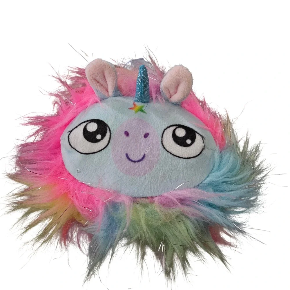 Light‎ up Musical Blue Unicorn Rainbow Fur Plush Backpack Clip Tinsel Accent